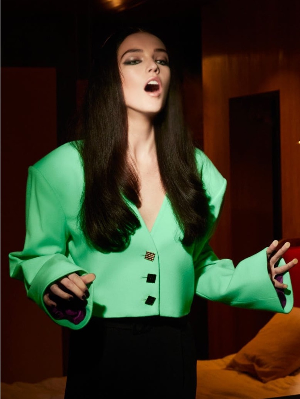 Yomi Universe Green BZ031.2 Cropped Oversized Blazer